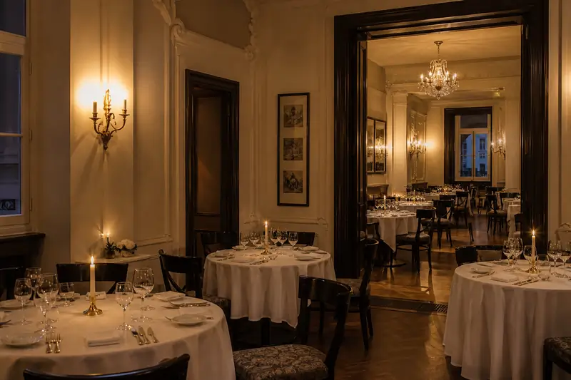 Prostřený sál restaurace paláce